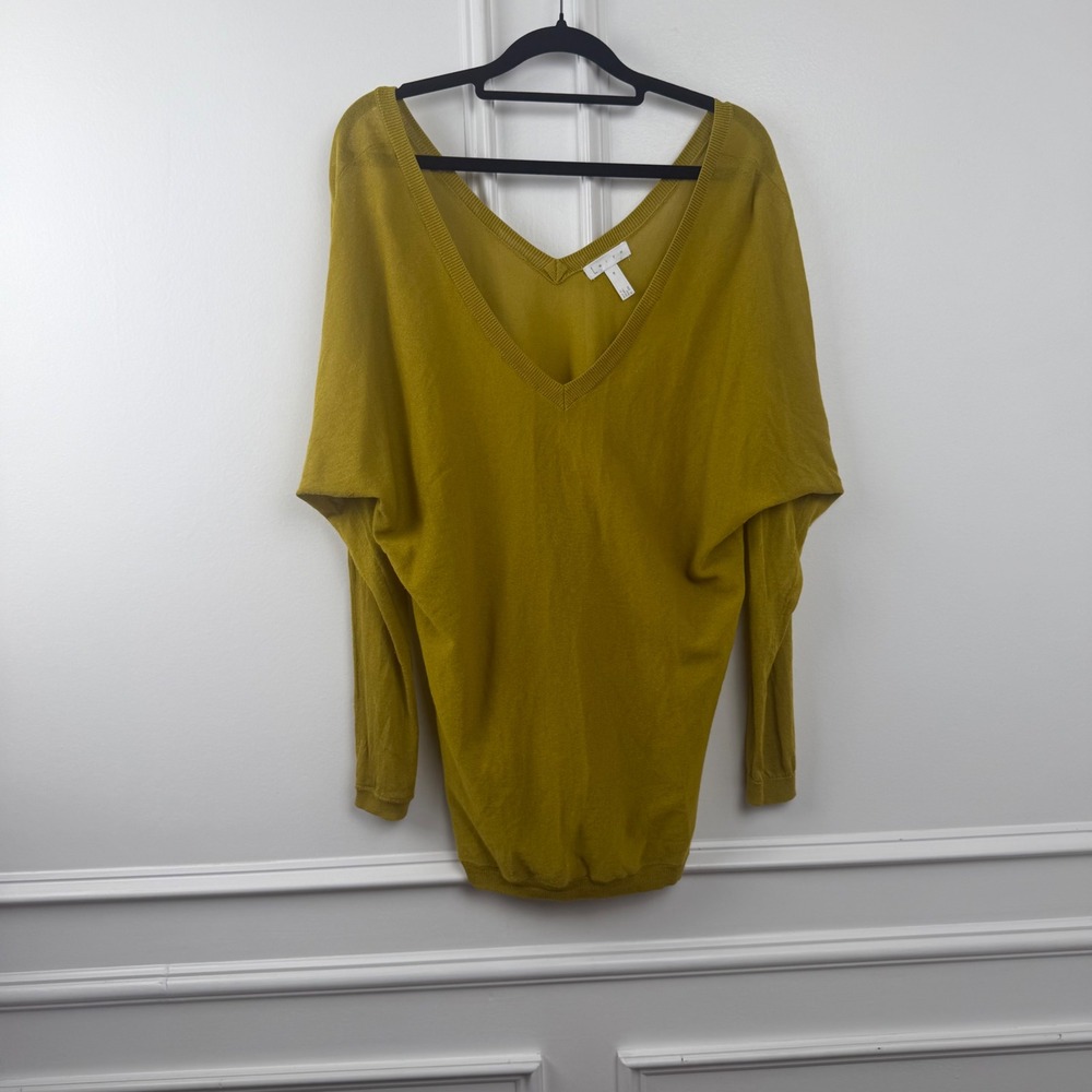 Leith Womens Mustard Yellow Oversized V-Neck Dolman Sleeve Knit Sweater Size M